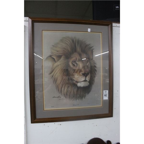 Framed African Lion Wall Art Signed Rigsby - 20"  X  30"
