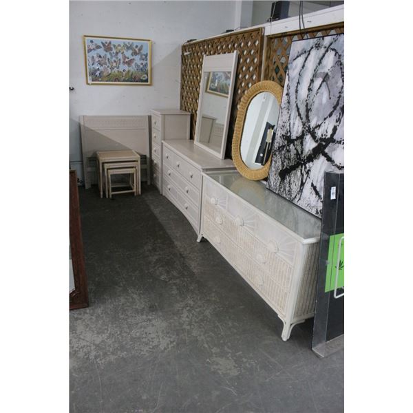 Sea Shell Motif Bone Dressers 2, Mirror, Highboy, Twin Bed, Nesting Tables