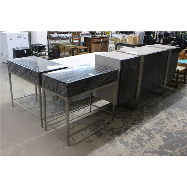 Contemporary Granite Front Server w/2 Single Drawer Stands - 3 Pc. Set