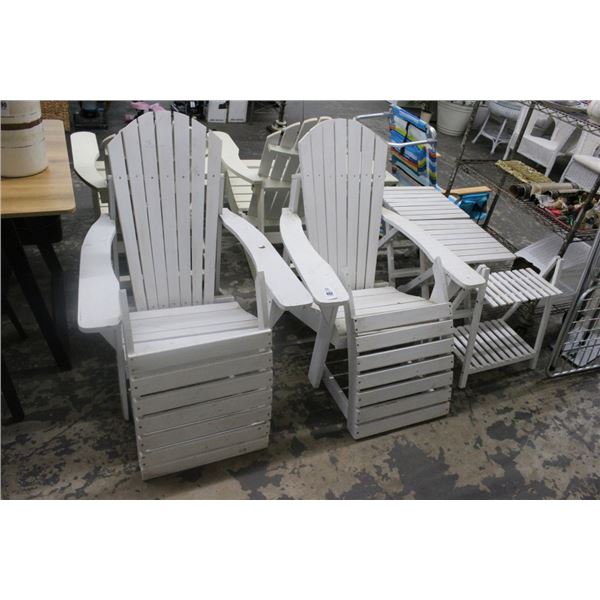 White Adirondack Chairs w/Footstands -Pair, End Tables, 2 Tier Table
