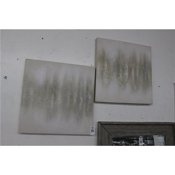 Textured Unframed Oil On Canvas Abstract Art - 2 Pc.