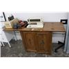 Image 1 : Singer Touch Tronic 2010 Sewing Machine w/Burl Workstation Cabinet/Supplies