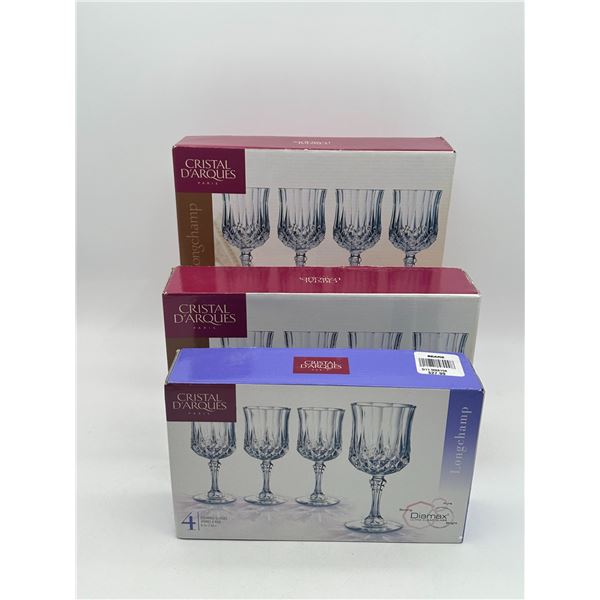 Three Boxed Sets of Cristal d'Arques 'Longchamp' Crystal Wine Goblets