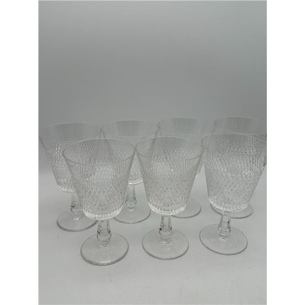 Seven Cut Crystal Diamond-Pattern Wine Goblets (Waterford 'Alana' Style)