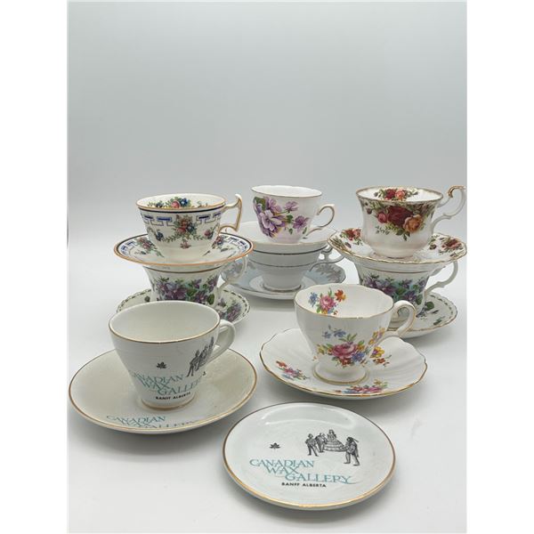 Group of Seven Bone China Teacups & Saucers plus Souvenir Wares