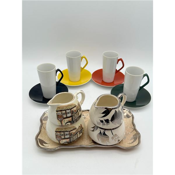 Mid-Century Tall Demitasse Set & Two Decorative Creamers on Tray