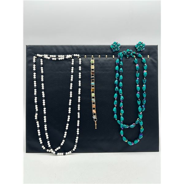 Vintage Beaded Necklaces, Multi-Stone Bracelet & Teal Cluster Earrings