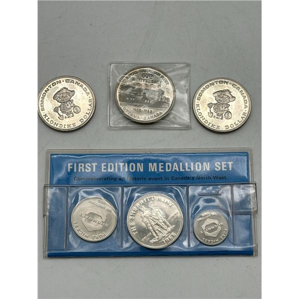 Edmonton Klondike Dollar Tokens (x2), 1968 Royal Canadian Mint 60th Anniversary Medallion & Sherritt