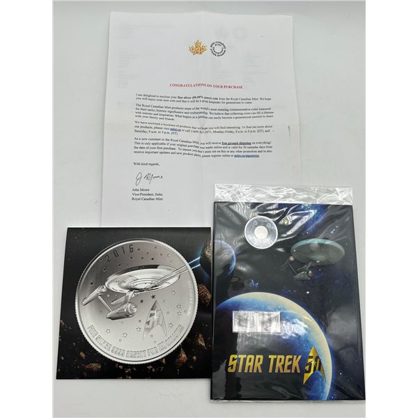 Royal Canadian Mint 2016 $20 Fine Silver (.9999) Star Trek 50th Anniversary Enterprise Coin with Sta