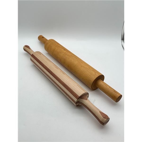 Two Hand-Crafted Wooden Rolling Pins — Solid Maple & Striped Laminated Hardwood