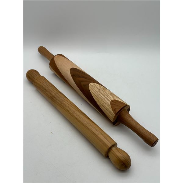 Two Hand-Turned Wooden Rolling Pins incl. Multi-Wood Inlay Design