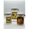 Image 1 : Three Vintage Glass Canisters with Rooster & Hen Decorative Labels