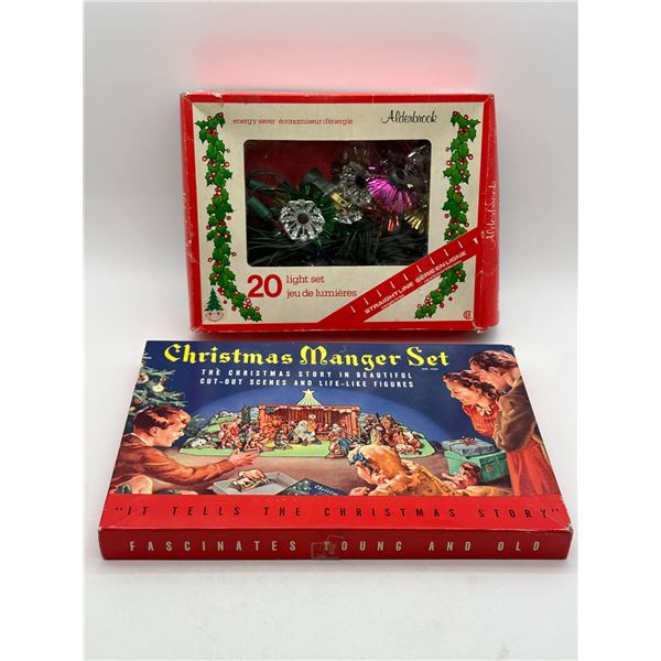 Vintage Alderbrook 20-Light Christmas Set & Christmas Manger Set No. 743 — Both in Original