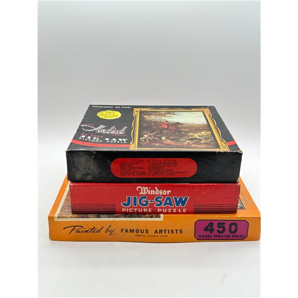 Three Vintage Jigsaw Puzzles — 'The Artist' De Luxe Series 480-Piece 'A Hunting We Will Go'