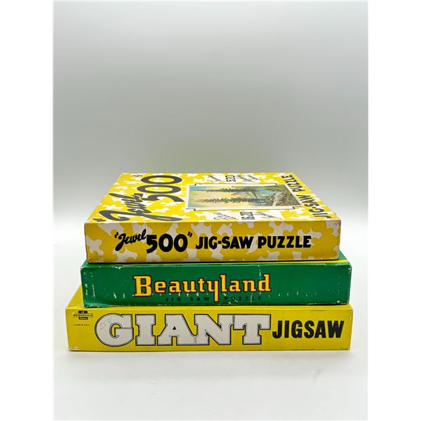 Three Vintage Jigsaw Puzzles — 'Jewel 500', Beautyland & Somerville Giant Jigsaw