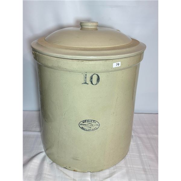 Antique Medalta Stoneware Ltd. (Medicine Hat) 10-Gallon Crock with Lid