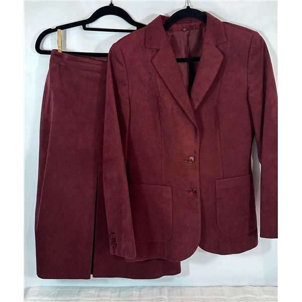 Vintage Burgundy Faux-Suede Skirt Suit
