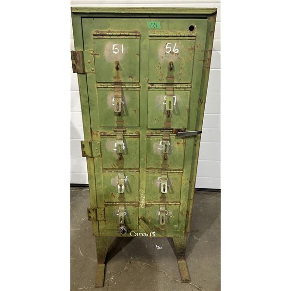 Antique Canada Post Office Green Steel Mailbox / Postal Sorting Cabinet