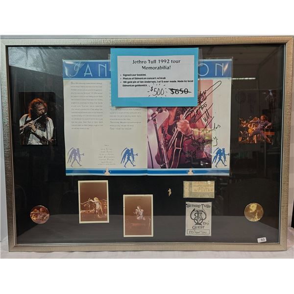 Jethro Tull 1992 Tour Memorabilia Shadow Box- Signed Ian Anderson Program, Concert Ticket, Photos & 