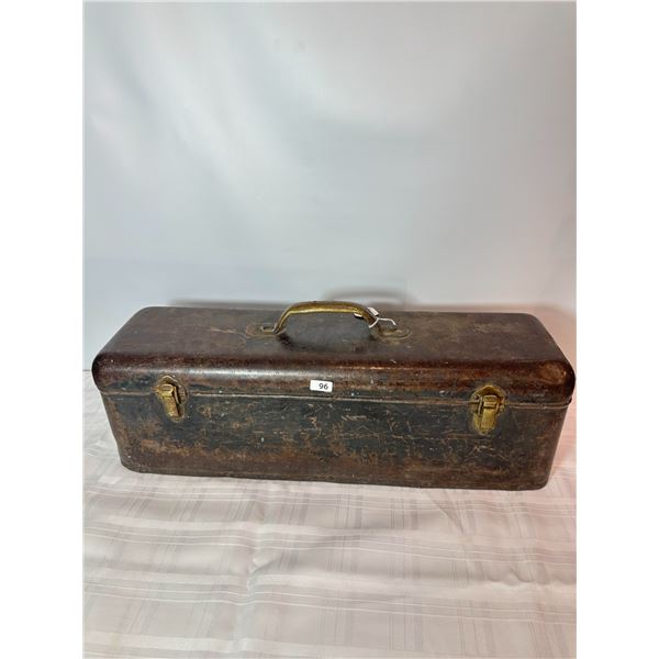 Vintage Metal Toolbox Tool Chest w Brass Latches & Handle