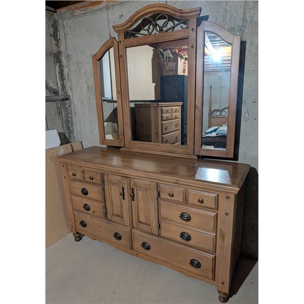 Palliser Walnut Wood Dressing Table w/Folding Mirror & Storage Cabinet