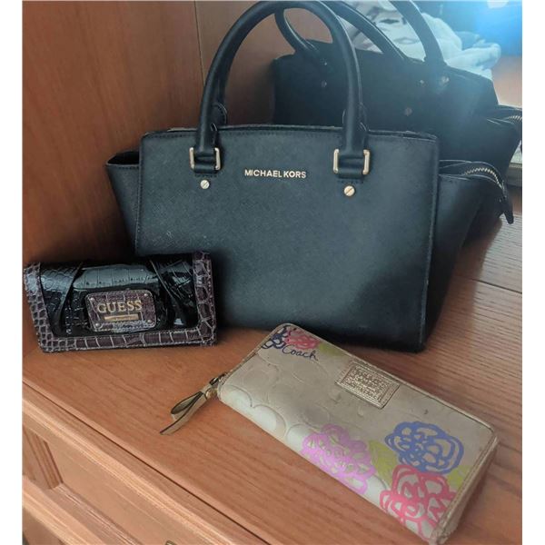 Michael Kors Tote With Coach Wallet and Guess Clutch Bundle