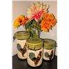 Image 2 : Corner Shelf Unit with Decorative Items, Including Rooster Canisters and Faux Fruits