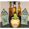 Image 3 : Corner Shelf Unit with Decorative Items, Including Rooster Canisters and Faux Fruits