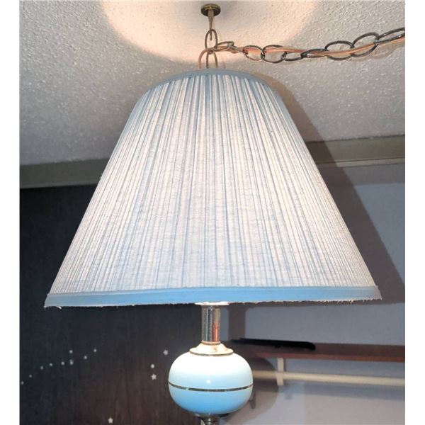 Swag Lamp - Hanging Pendant Lamp with Pleated Shade & Blue Accent