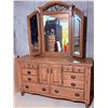 Image 1 : Wooden Dresser with Triple-Panel Mirror and Brass Hardware
