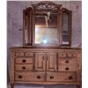 Image 3 : Wooden Dresser with Triple-Panel Mirror and Brass Hardware