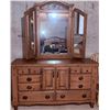 Image 4 : Wooden Dresser with Triple-Panel Mirror and Brass Hardware