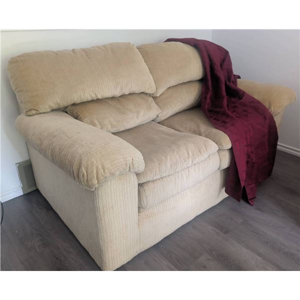 Plush Corduroy 2 Seater w/ Decorative Throw Blanket
