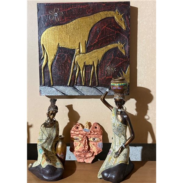 Decorative Art and Sculpture Set with African-Inspired Motifs