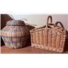 Image 1 : Woven Basket Set Featuring Lidded Storage Basket and Picnic Basket with Accessories