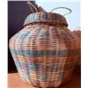 Image 3 : Woven Basket Set Featuring Lidded Storage Basket and Picnic Basket with Accessories