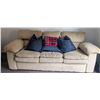 Image 1 : Beige Corduroy Three-Seat Sofa w/ Cushions & Soft Flannel Blanket
