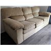 Image 4 : Beige Corduroy Three-Seat Sofa w/ Cushions & Soft Flannel Blanket