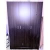 Image 1 : Three-Door Dark Wood Laminate Wardrobe with Shelving and Hanging Space