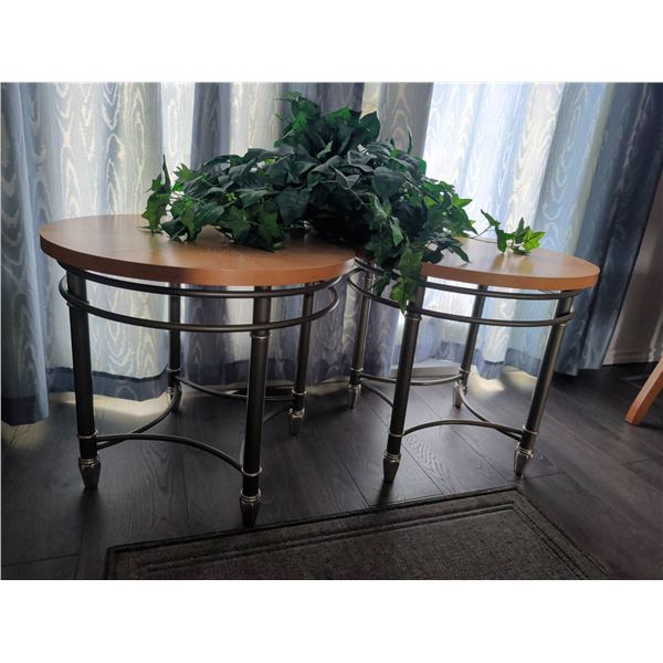 Round Metal and Wood Side Tables with Decorative Base