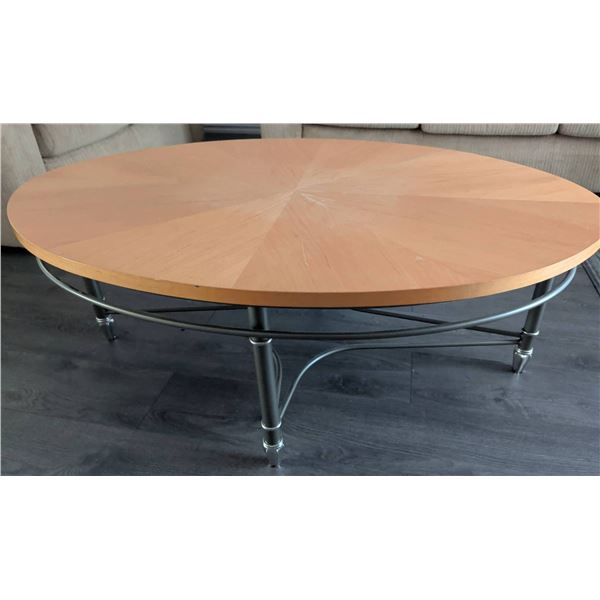 Oblong Wood Coffee Table with Metal Base – Modern