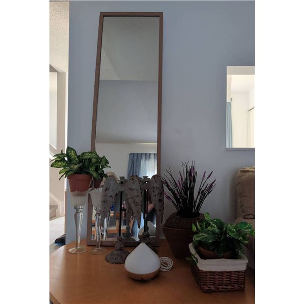 Decor & Home Accessories Bundle - Mirror, Artificial Plants, & Candle Holders