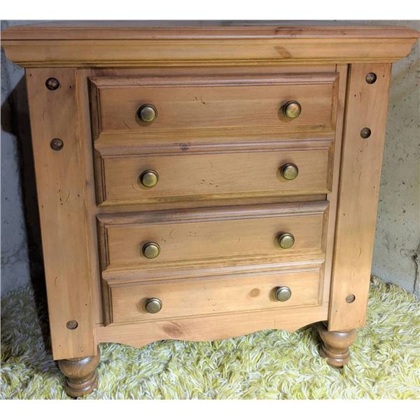 Solid Maple 2 Drawer Chest with Turned Legs and Brass Knobs