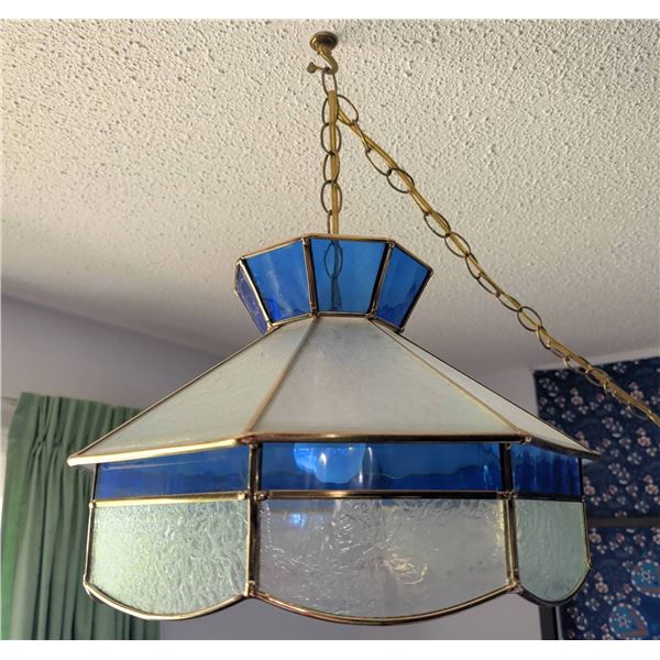 Stained Glass Swag Lamp with Blue and Frosted Panels