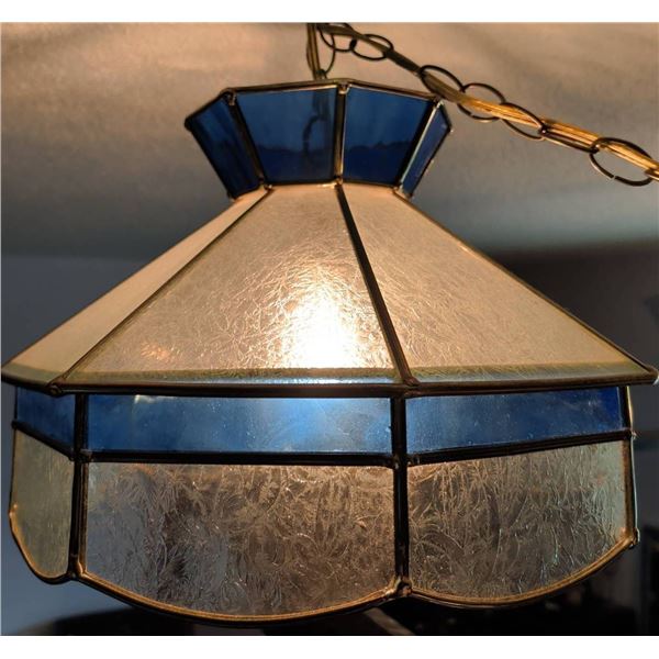Hanging Stained Glass Pendant Light Fixture with Blue and Frosted Panels
