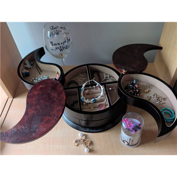 Tiered Rotating Jewelry Organizer with Interior Compartments