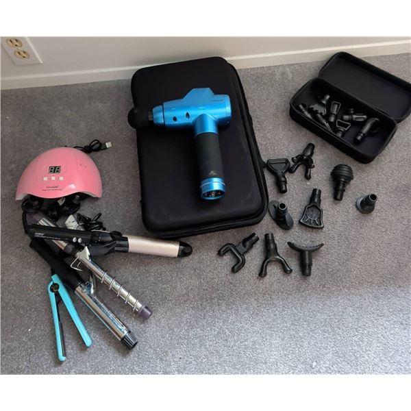 Fitpulse Percussion Massage Gun With Attachments and Hair Styling Tools