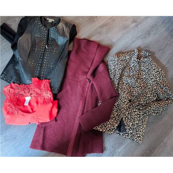 Womens Clothing Lot Featuring Tahari Coat, Leopard Print Blazer, and More