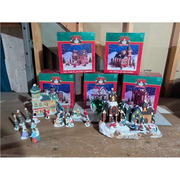 Santas Light Up Porcelain Christmas Village Collection w/ Accessories