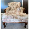 Image 1 : Vintage Upholstered Armchair w/ Floral Pattern & Carved Wood Accents